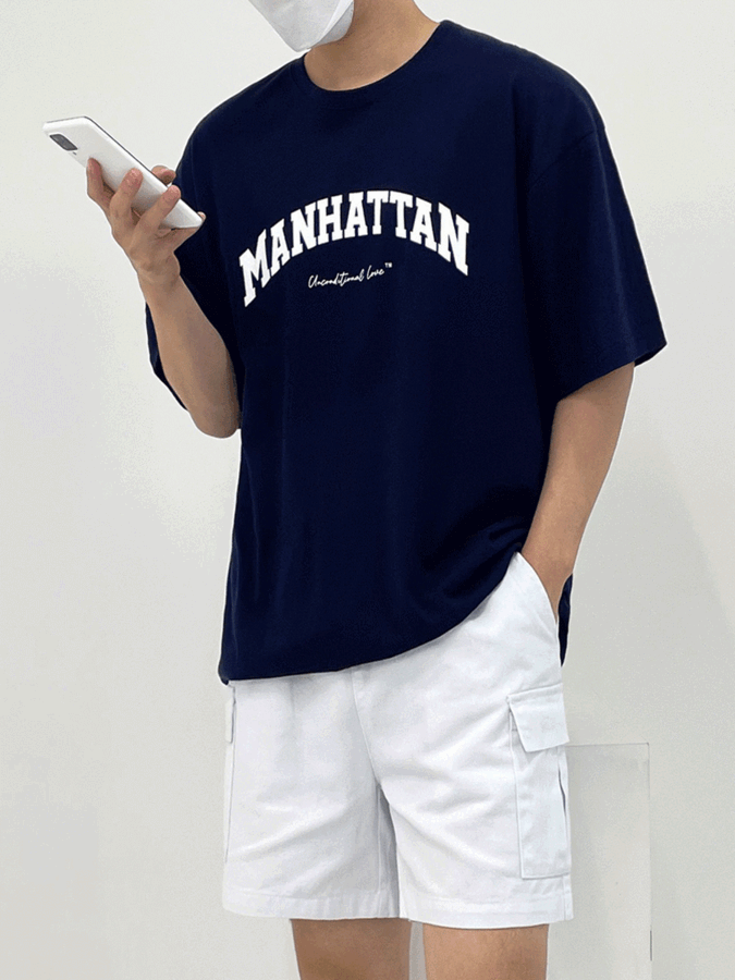 오버핏 맨하탄 여름 반팔 티셔츠_(4color)