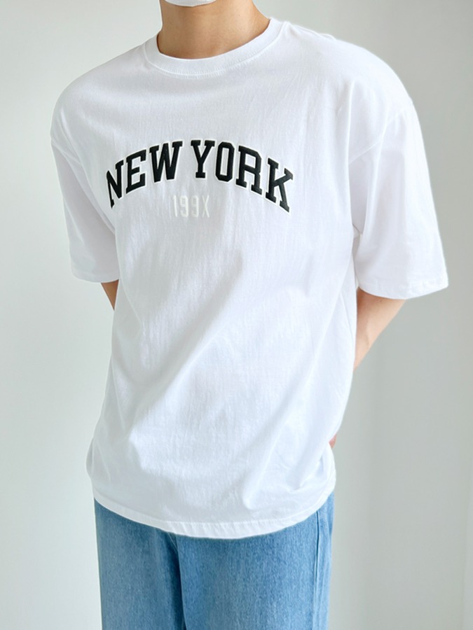 오버핏 뉴욕 레터링 반팔 티셔츠_(4color)
