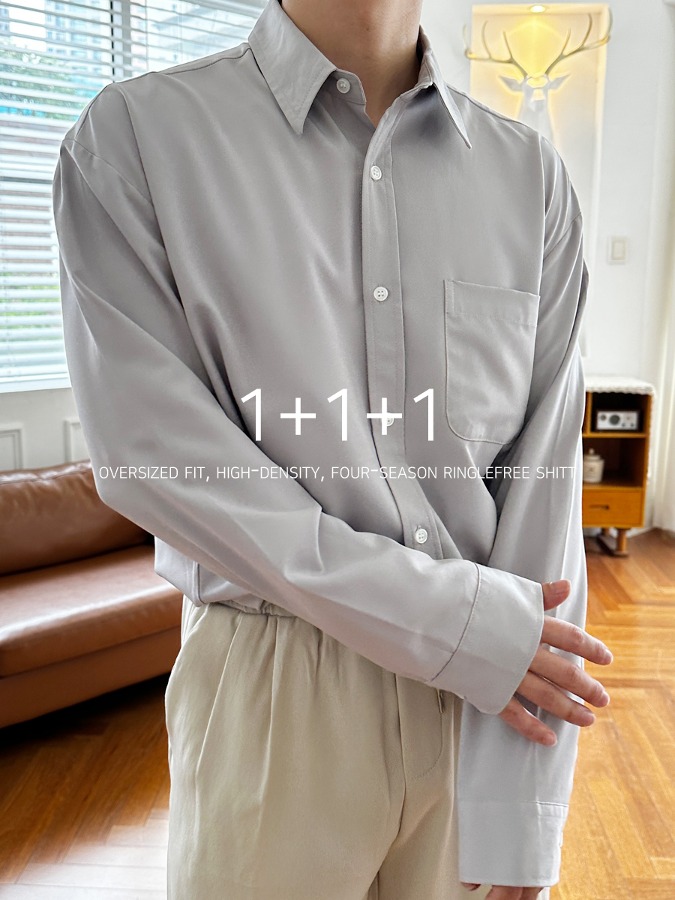 [1+1+1][M~4XL] 오버핏 구김없는 고밀도 사계절 링클프리 셔츠_(13color)
