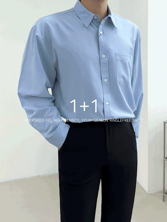 [1+1][M~4XL] 오버핏 구김없는 고밀도 사계절 링클프리 셔츠_(13color)
